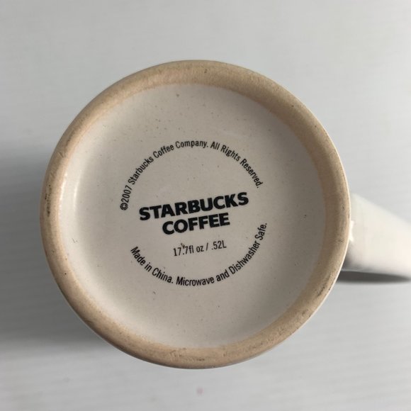 Starbucks 2007 Tall 17.7 oz Coffee Mug Cup Traditional Design White Green - Picture 6 of 7